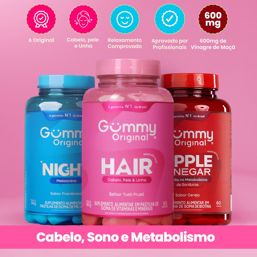 Kit 3 Gummy Original Night + Apple Cider Vinegar + Hair, A Tríade do Bem-Estar Completo – foto na Shopee Brasil