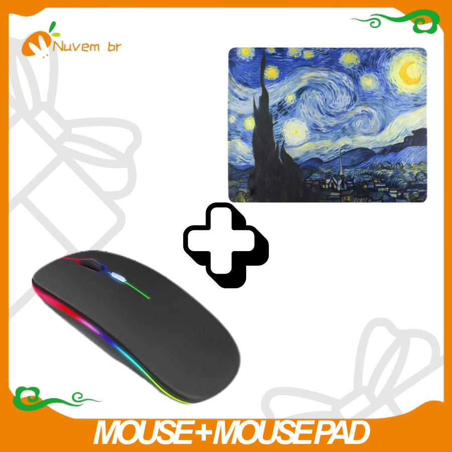 KIT Mouse sem fio + Mouse Pad Pequeno / Medio / Grande, Mouse Sem Fio Bluetooth Usb Receptor - Nuvem Br – foto na Shopee Brasil