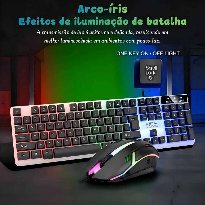 Conjunto de teclado e teclado USB com fio, teclado gamer retroiluminado de 104 teclas, compatível com laptops e desktops – foto na Shopee Brasil