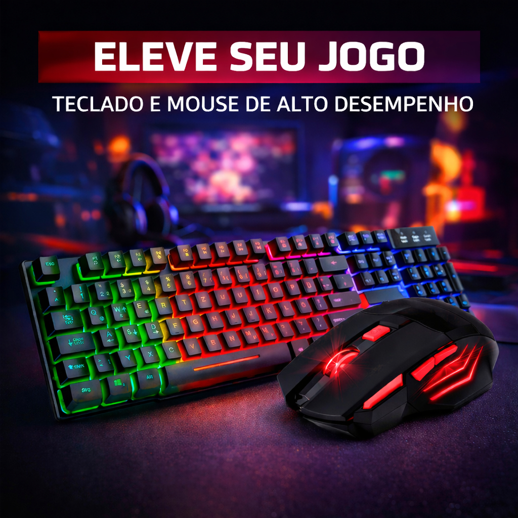 Kit Teclado Gamer Semi Mecanico Led Rgb Mouse Preto – foto na Shopee Brasil