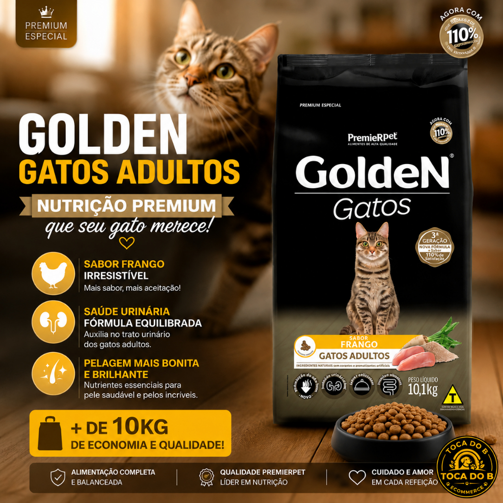Ração Golden Gatos Adultos Frango 10 kg Original | Saúde Urinária Ração | Premium Para Gato Adulto – foto na Shopee Brasil