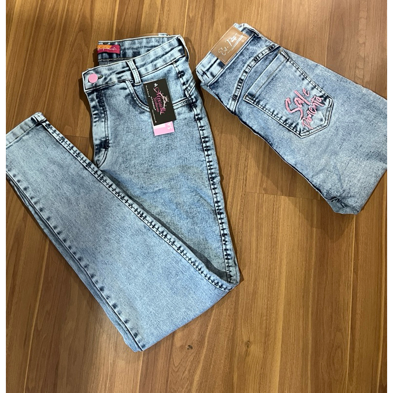 calça jeans feminina plus size calça jeans com lycra calça jeans Maryland calça jeans sal e pimenta original – foto na Shopee Brasil