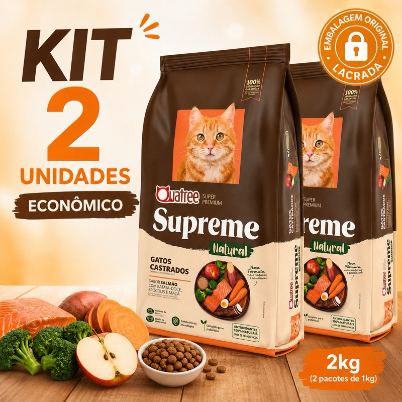 Kit Quatree Supreme Ração Gatos Salmão Super premium nova formula 1kg 2 pacote Ração Gatos Castrados – foto na Shopee Brasil