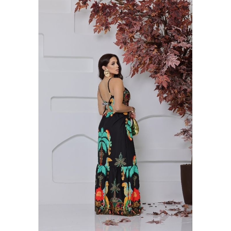 vestido longo, vestido estampado, vestido tropical, vestido com bojo, vestido feminino, vestido elegante, vestido verão, – foto na Shopee Brasil