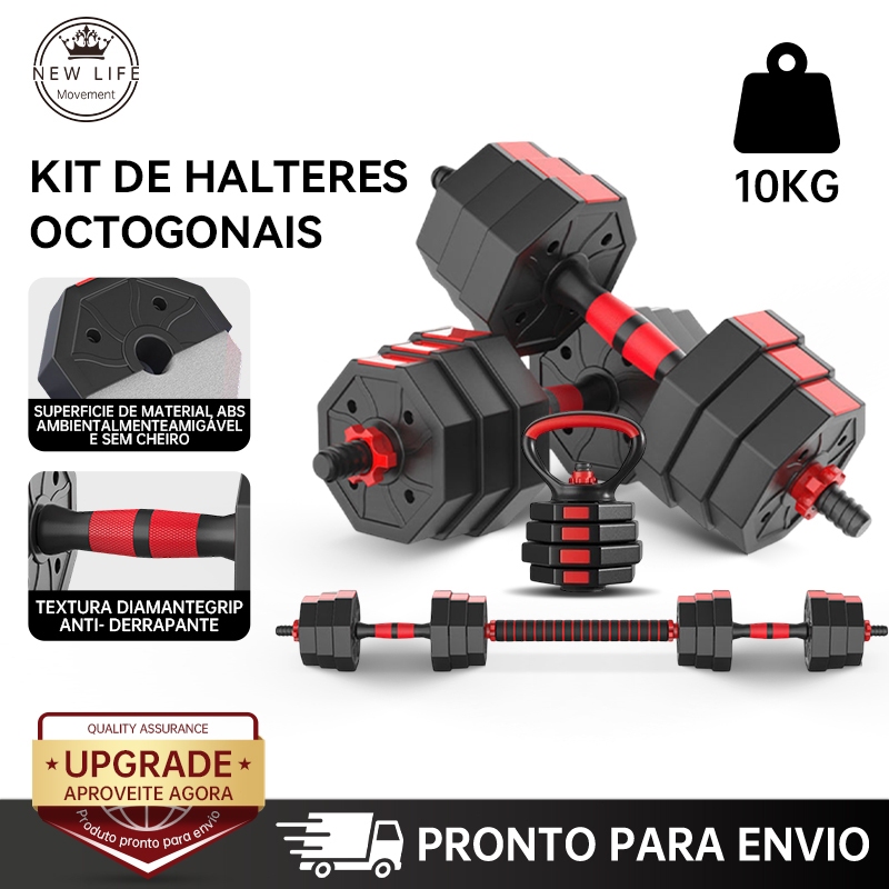 Halteres de musculação 10kg Kit Halteres Barras Kettlebell Peso Musculação 6 em 1 halteres – foto na Shopee Brasil