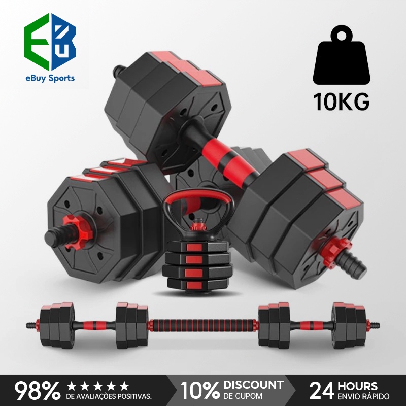 Halteres de musculação 10kg Kit Halteres Barras Kettlebell Peso Musculação 6 em 1 halteres – foto na Shopee Brasil