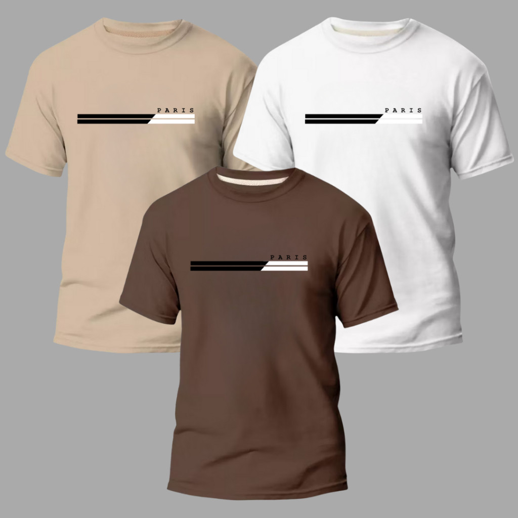 Kit 3 Camisas Masculinas 100% Algodão Premium Conforto Moda Casual Street Paris – foto na Shopee Brasil