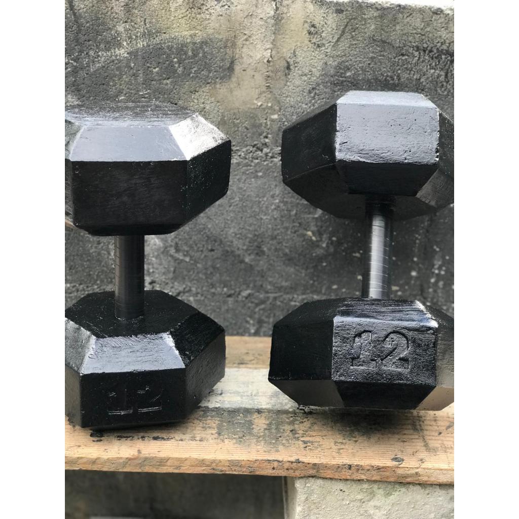 Par de Halter de 12kg - Halter sextavado de cimento - Treino em casa - Halter de 12kg – foto na Shopee Brasil