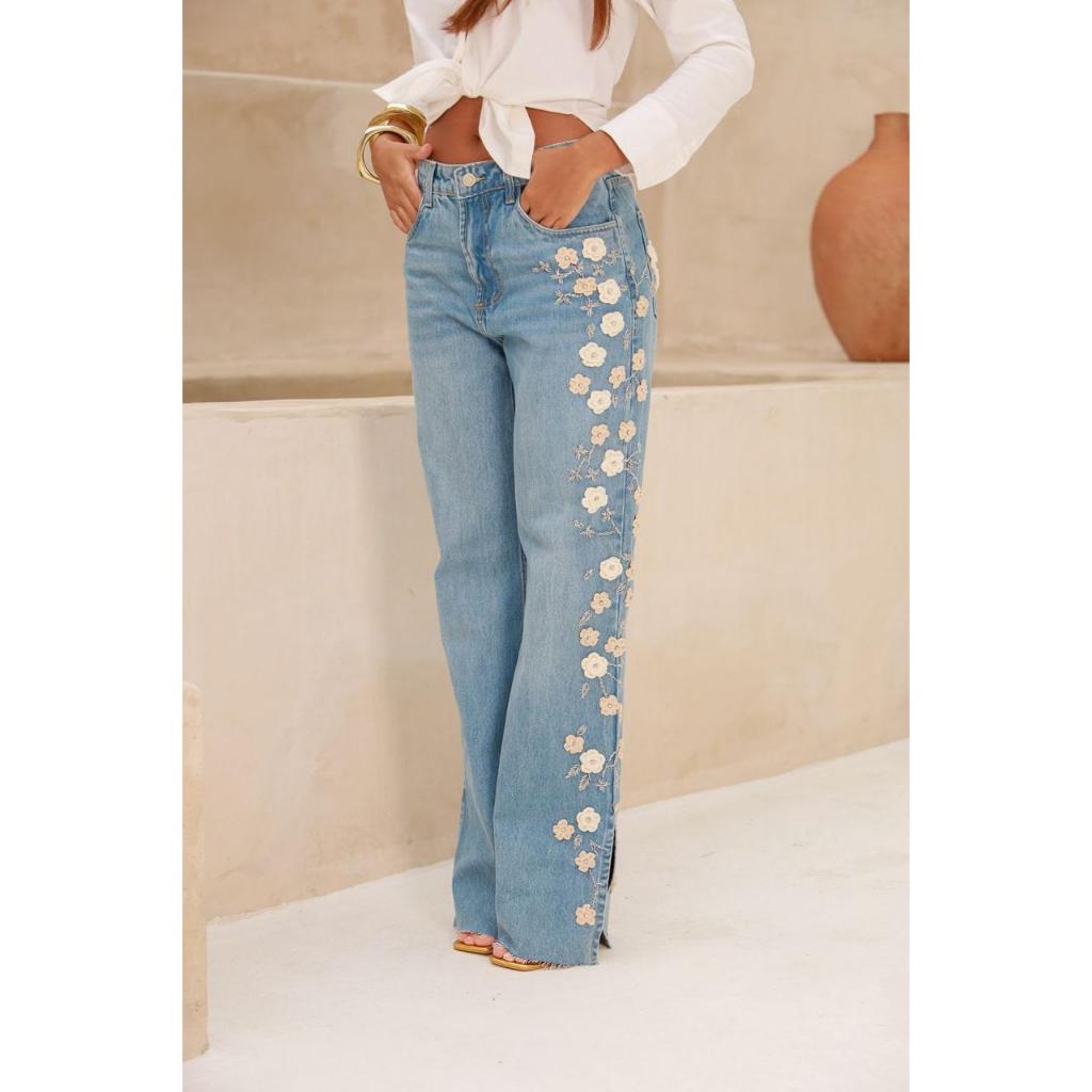 calca jeans bordada calca jeans com flores calca jeans elegante calca jeans estilosa calca jeans fashion calca jean – foto na Shopee Brasil