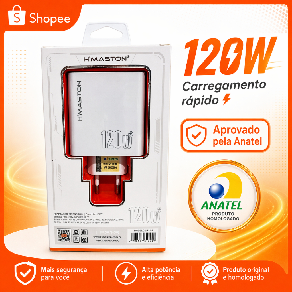 Carregador Turbo H'maston 120W > Carregador turbo > Carregador 120w – foto na Shopee Brasil