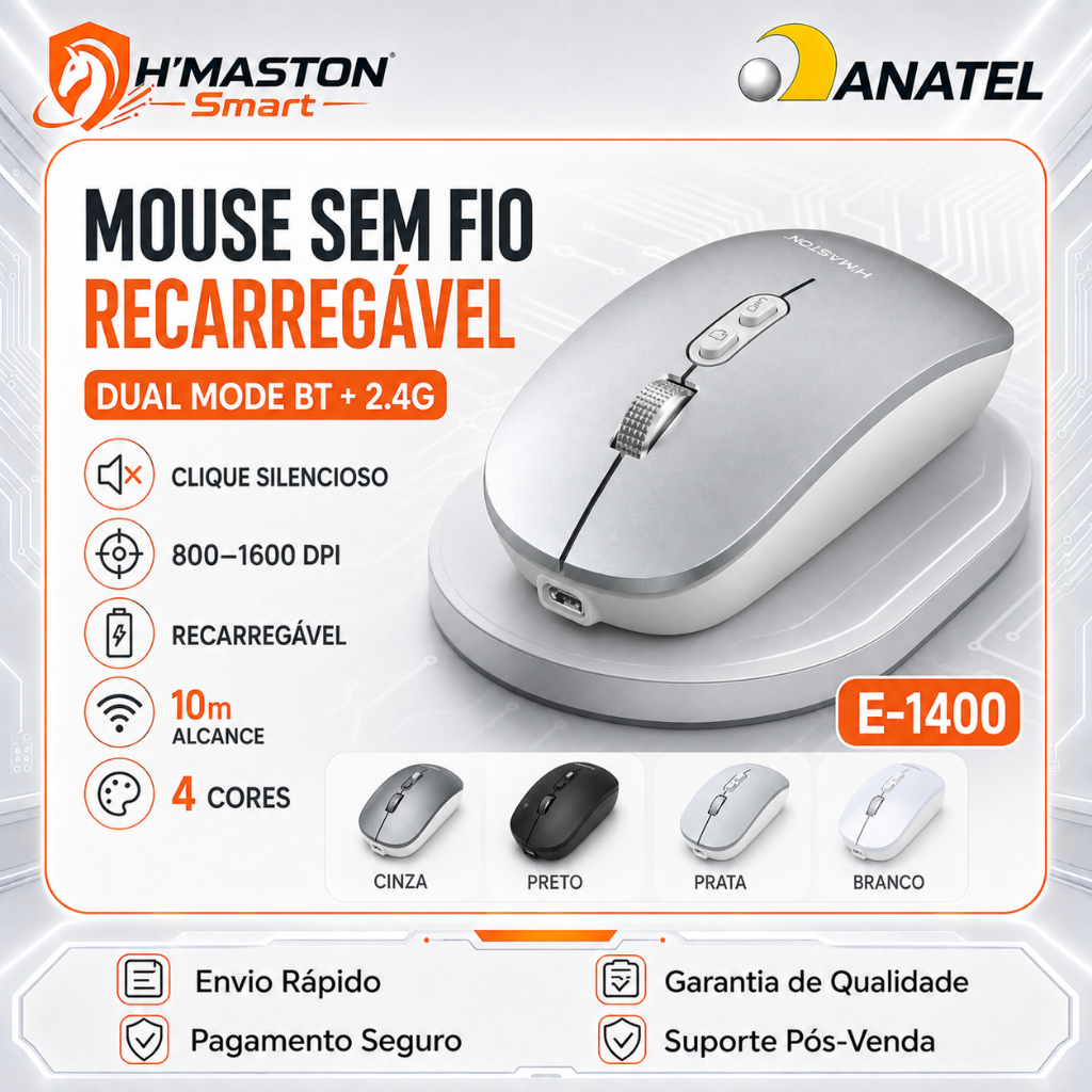 H'maston E-1400 Mouse Sem Fio Para Notebook Mouse Sem Fio Recarregável Mouse Bluetooth Mouse Sem Fio Gamer Mice – foto na Shopee Brasil