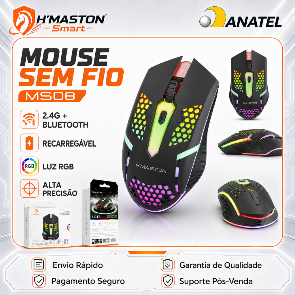 H'Maston MS08 Mouse Sem Fio Para Notebook Mouse Gamer Sem Fio Mouse Sem Fio Recarregável Mouse Sem Fio Gamer – foto na Shopee Brasil